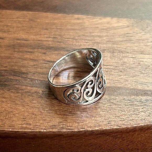 New Sterling Silver 925 Swirl Band Ring Wide Size 8 - Picture 4 of 7